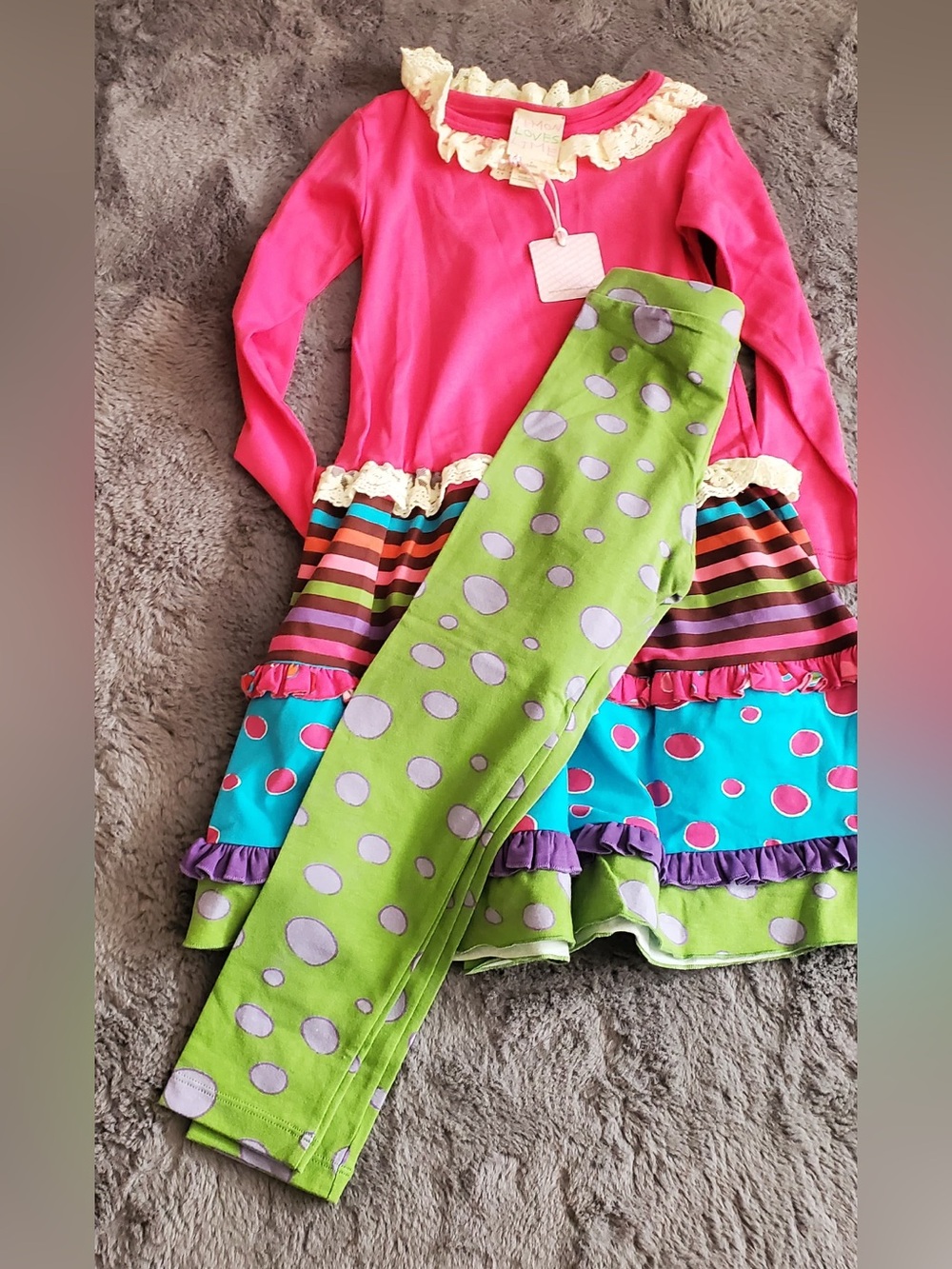 Lemon Bright Pink Mixed-Print Ruffle Dress and Pants (READ DESCRIPTION)